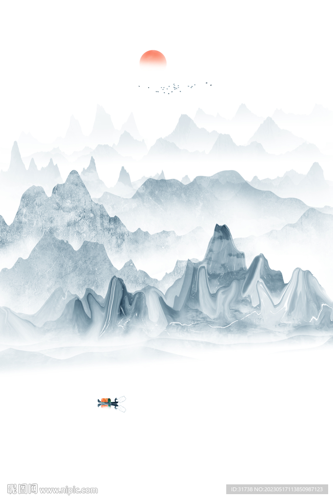 中式水墨山水玄关画