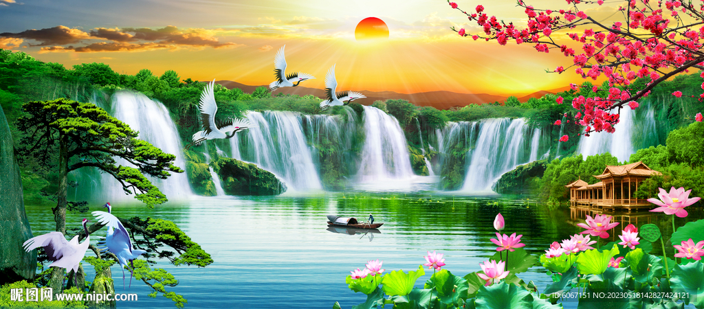 流水生财富水长流装饰画