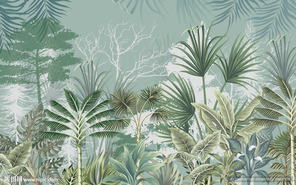 东南亚热带植物清新雨林现代背景