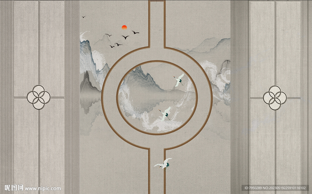 新中式直播间背景墙  