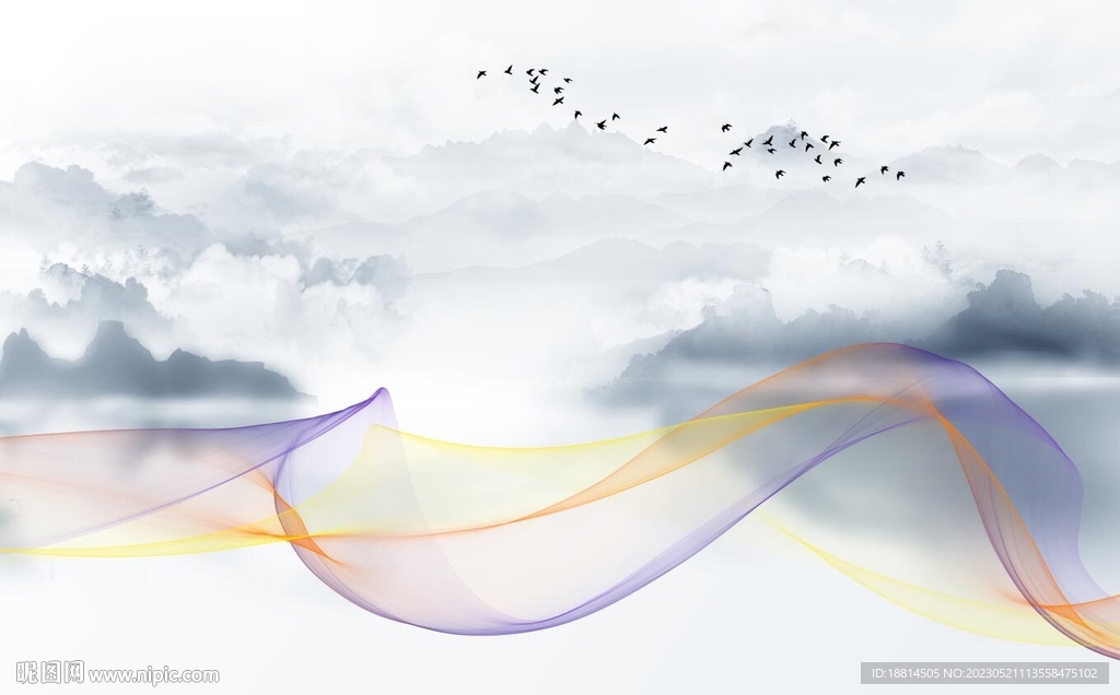 抽象山水简约背景墙