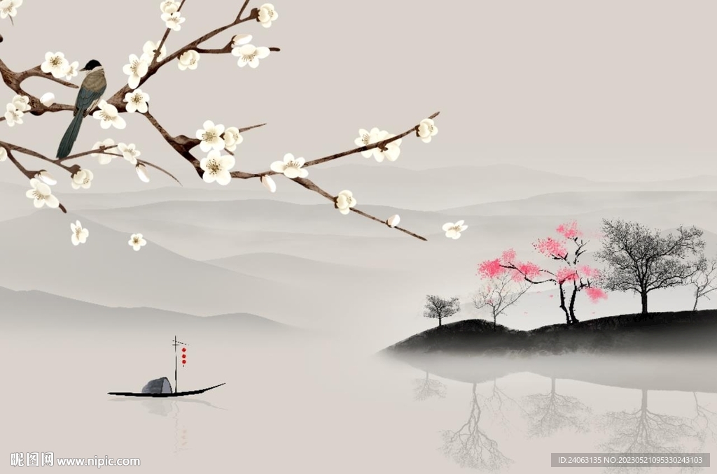 新中式花鸟背景墙