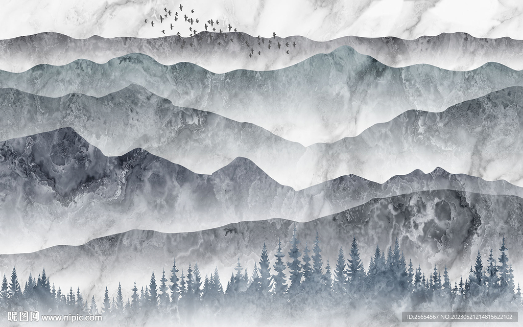 海纳百川大理石国画背景墙