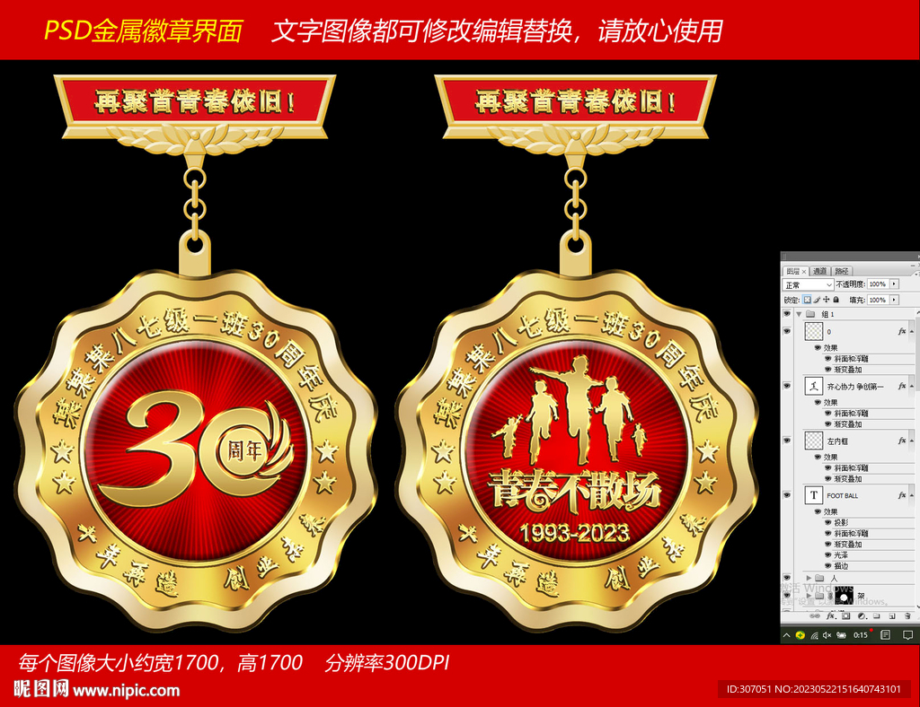 30周年庆毕业金色纪念章
