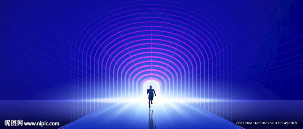 奔跑速度灯光蓝色未来科技背景