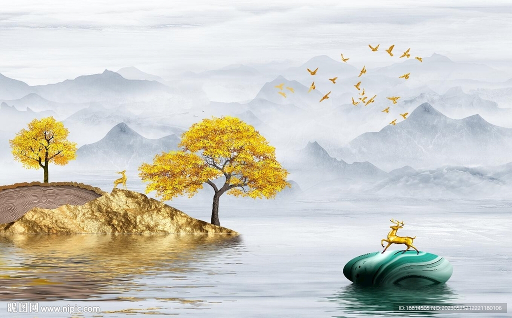 简约抽象山水背景墙