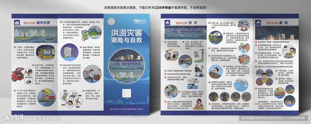 洪涝灾害避险与自救三折页