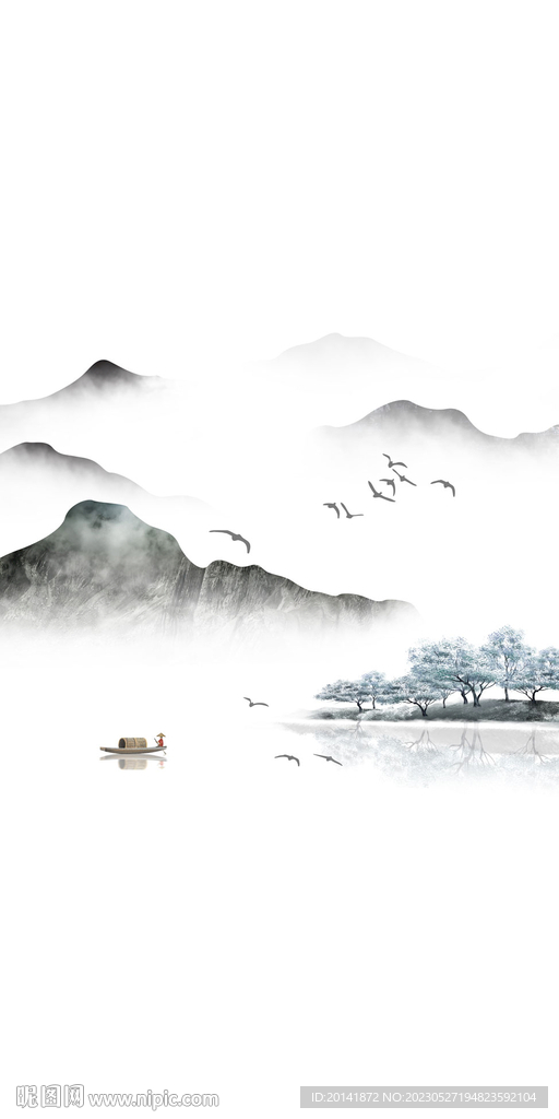 新中式山水岩板复式背景墙