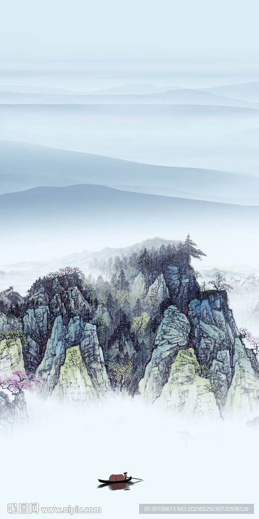 高清 极简山水玄关 TiF分层