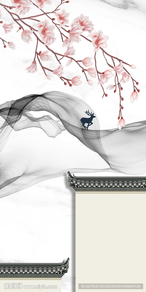 花鸟 意境中式玄关 TIf分层