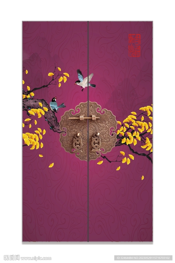 中式古典宫廷门环装饰画