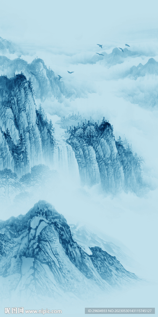 蓝色 玄关轻奢山水 tIF分层