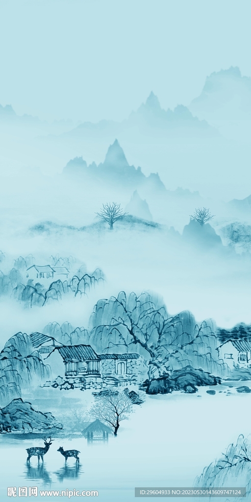 别墅 简奢玄关山水 tIF分层