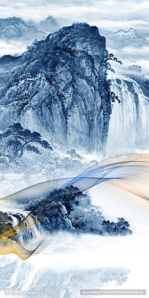 爆款 轻奢玄关山水 TIF分层