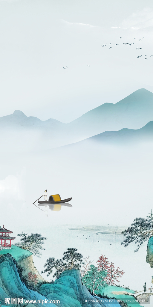 简约 轻奢玄关山水 TIF分层