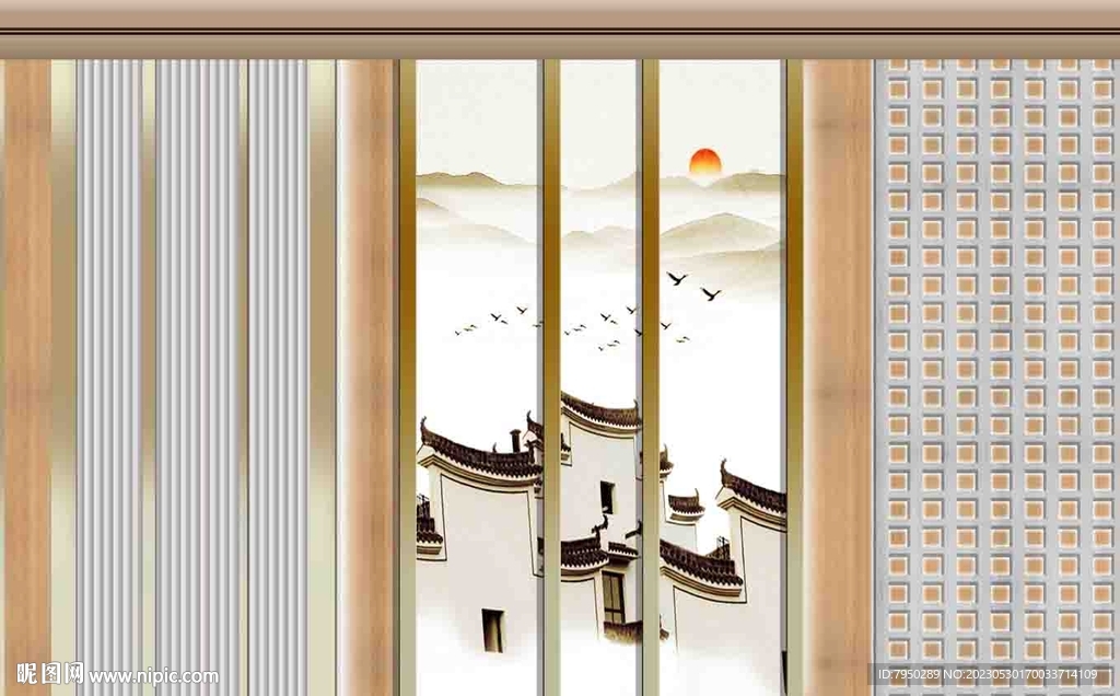 新中式背景墙 