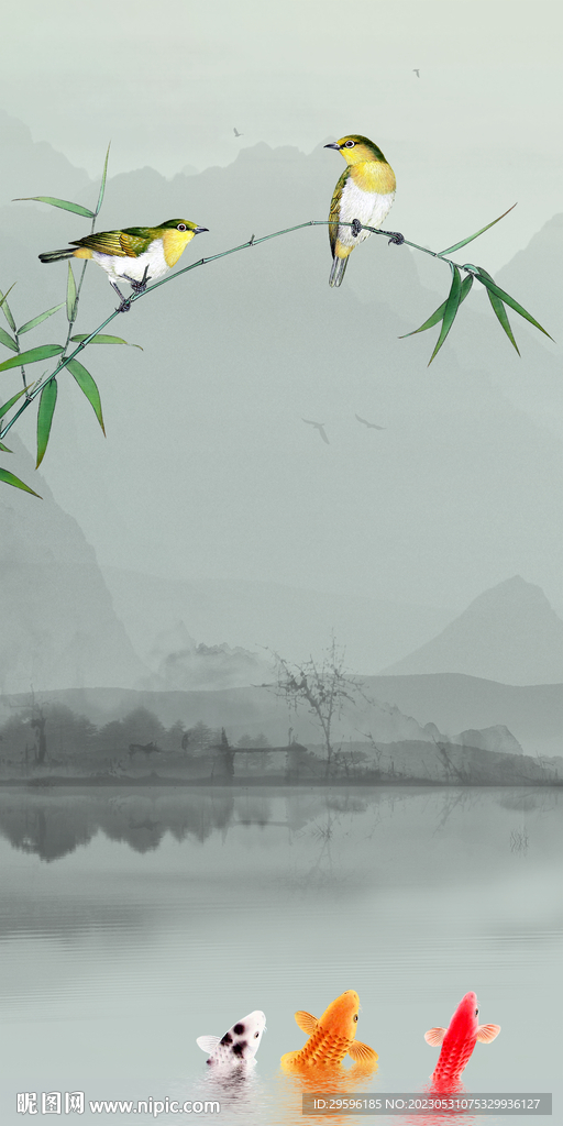 简约 玄关意境山水 tif分层