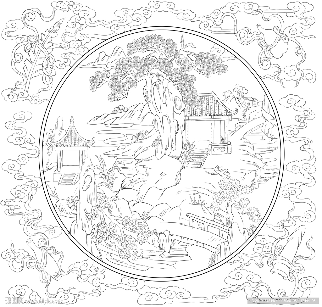 白描山水