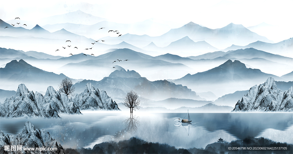 新中式水墨山水画