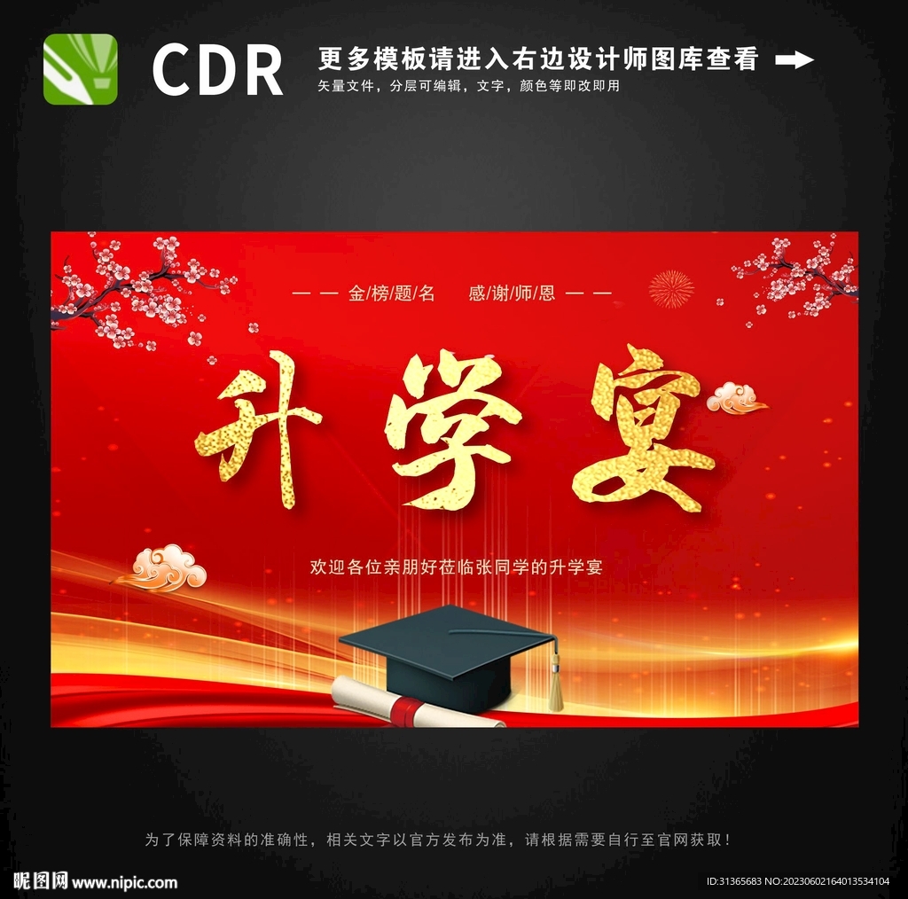 红色谢师宴升学宴展板海报设计图