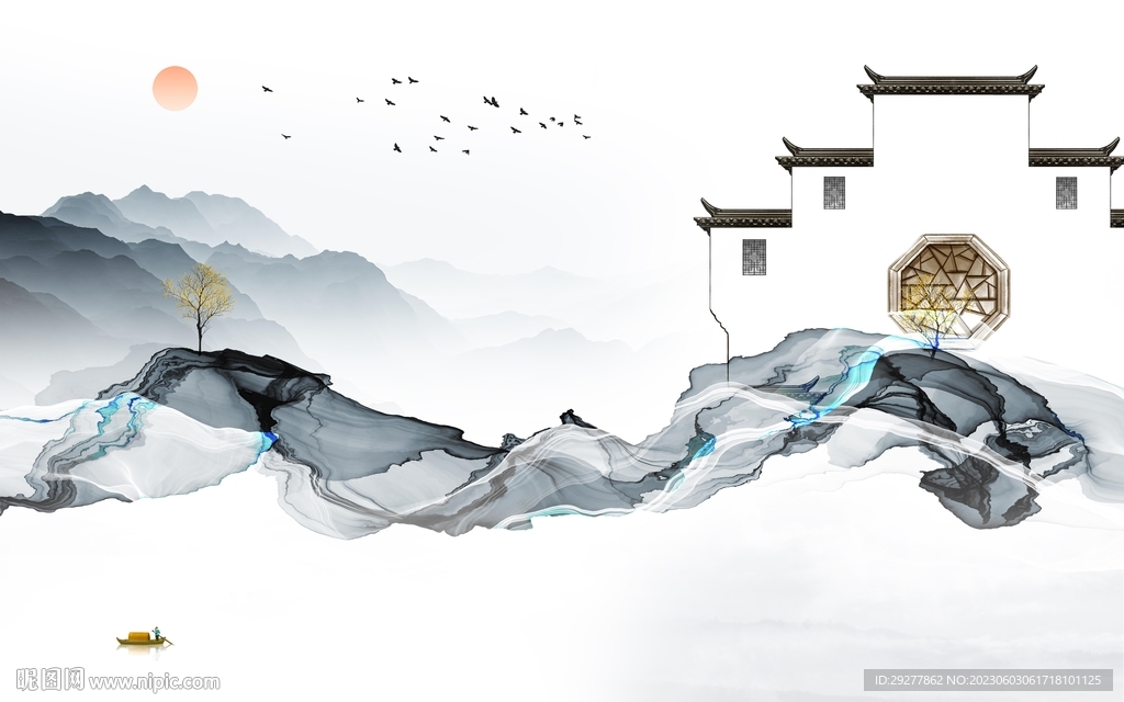 新款 中式山水新画 Tif分层