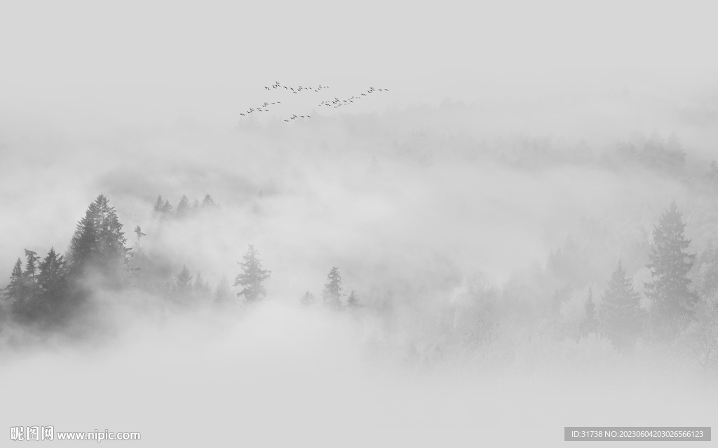 新中式森林水墨山水背景墙