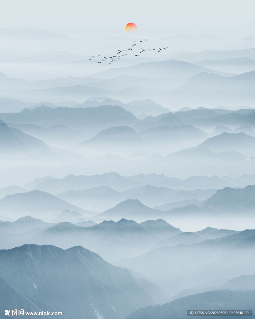 中式水墨山水画背景墙