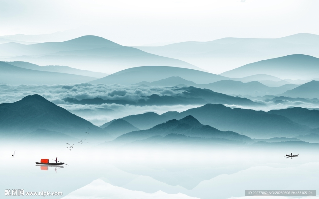 现代 山水中式背景 Tif分层