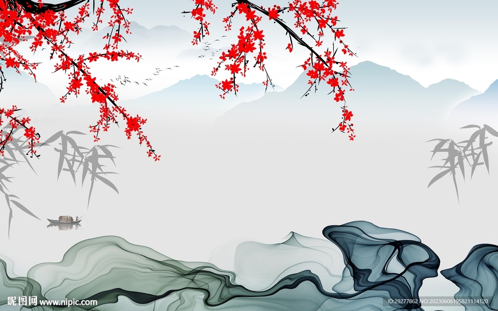 高档 意境山水背景 Tif分层