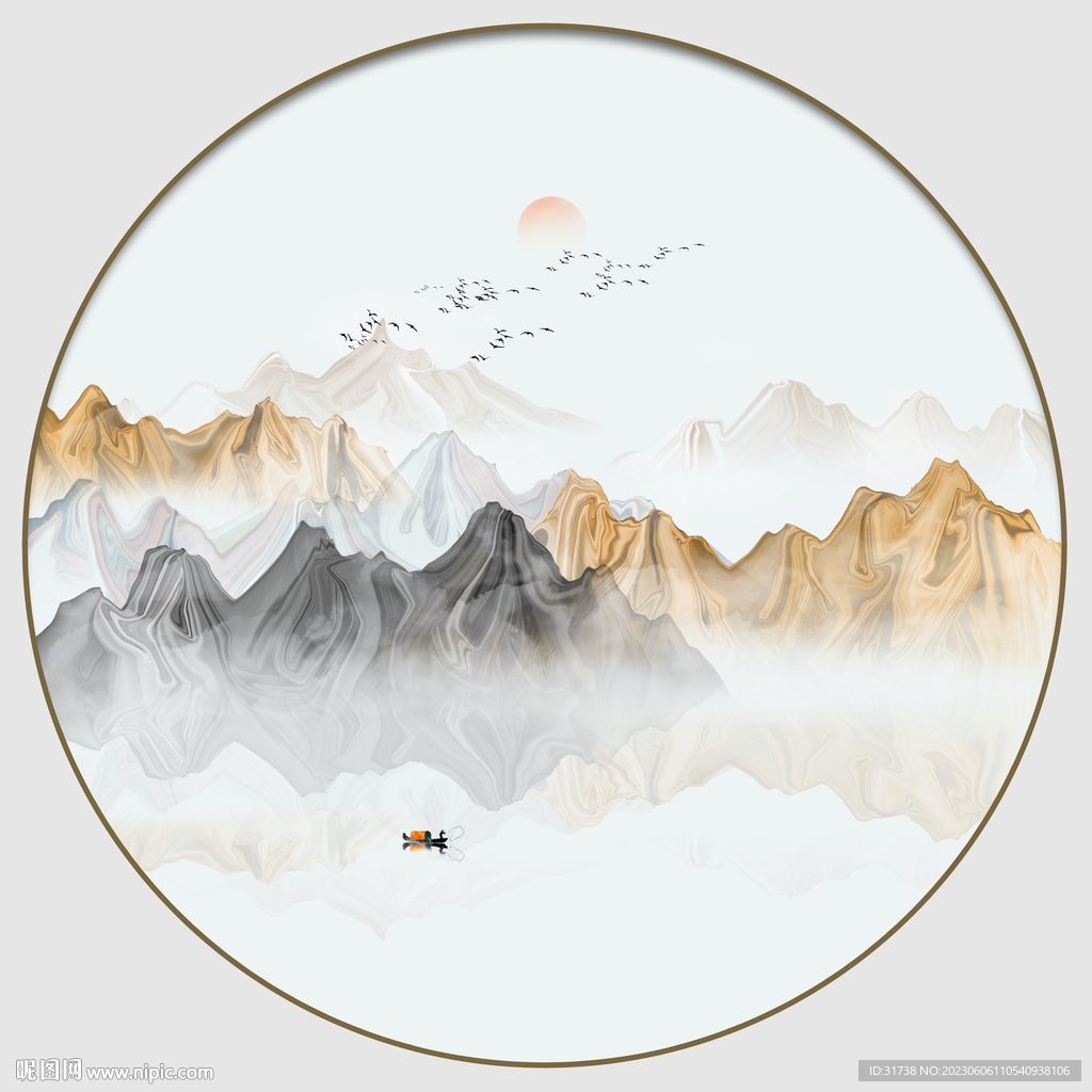 圆形抽象山水画