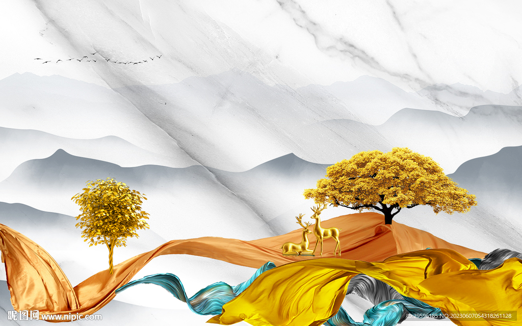 大气 轻奢客厅山水 TIF分层