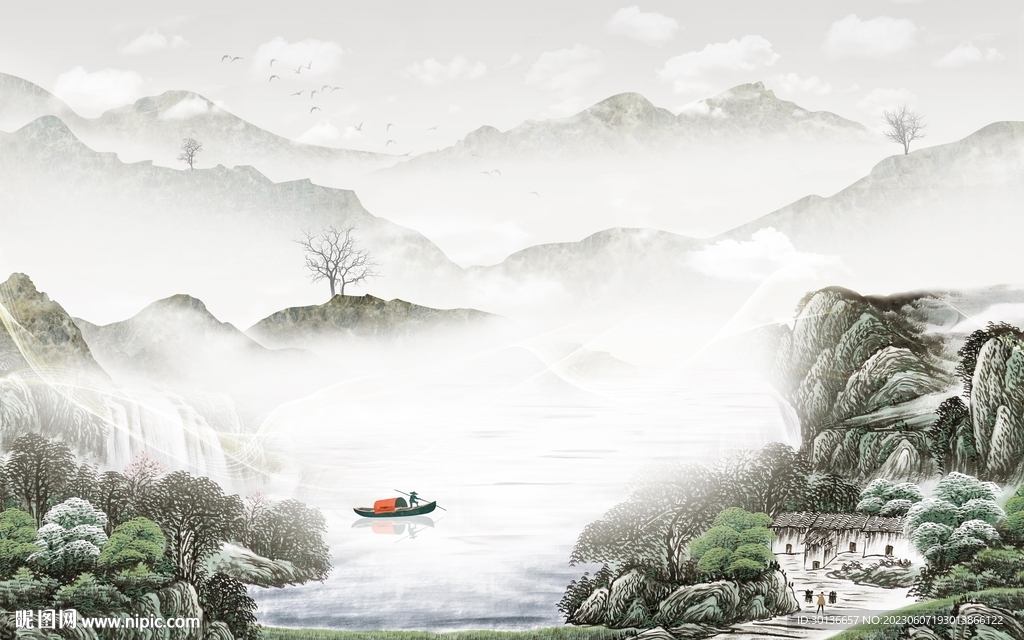 新款 中式背景山水 tif分层