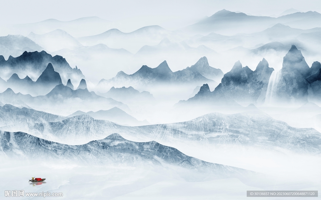 别墅 中式背景山水 tif分层