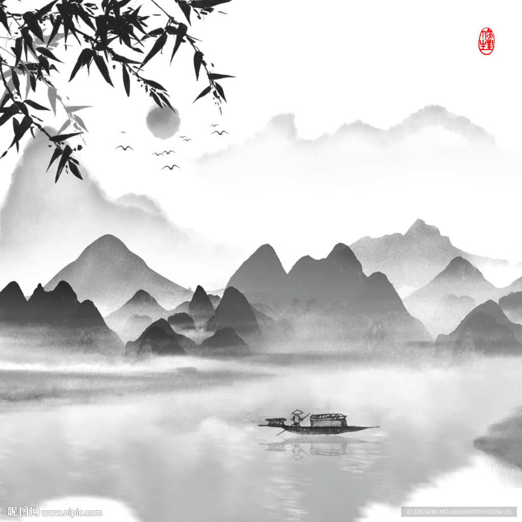 新中式抽象水墨山水风景