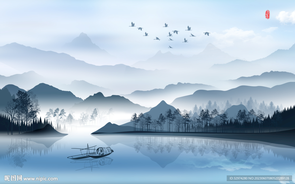 新中式抽象水墨山水风景