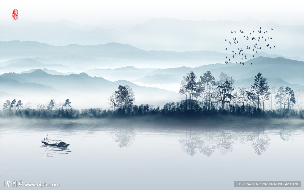 新中式抽象水墨山水风景