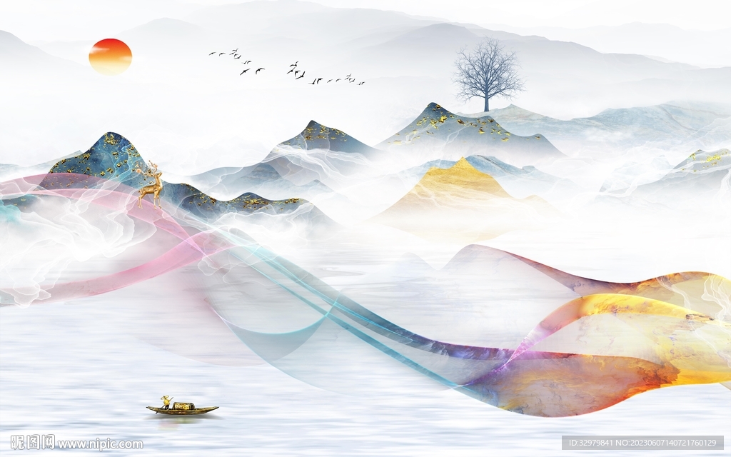 人气 高档极简山水 Tif分层