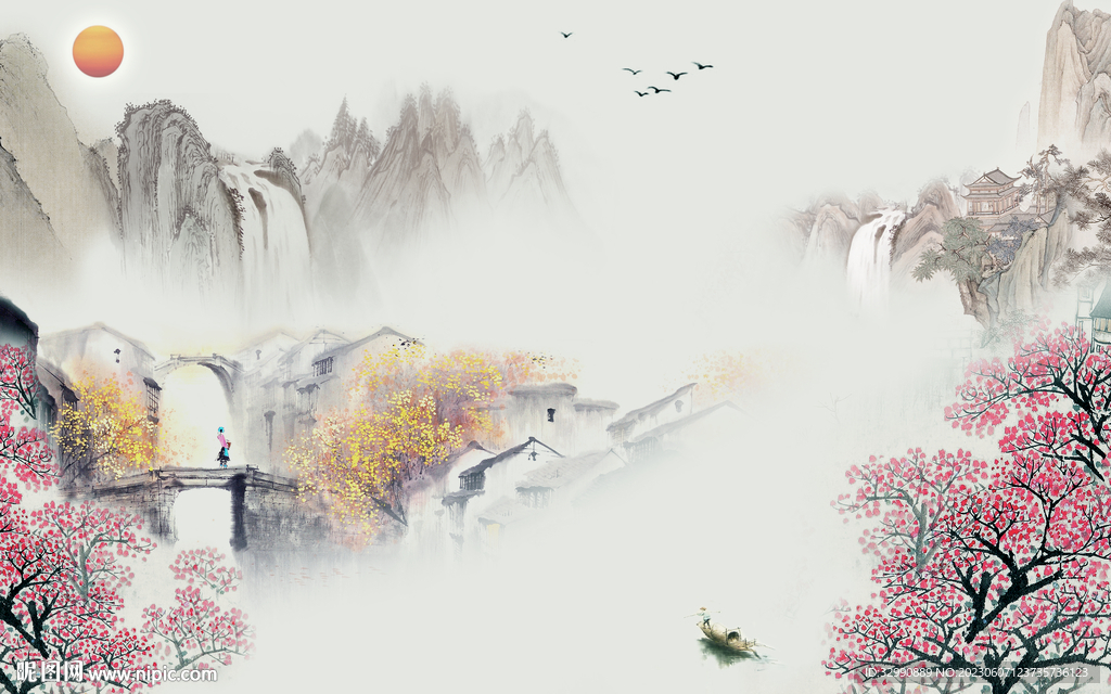 简约 背景客厅山水 TIf分层