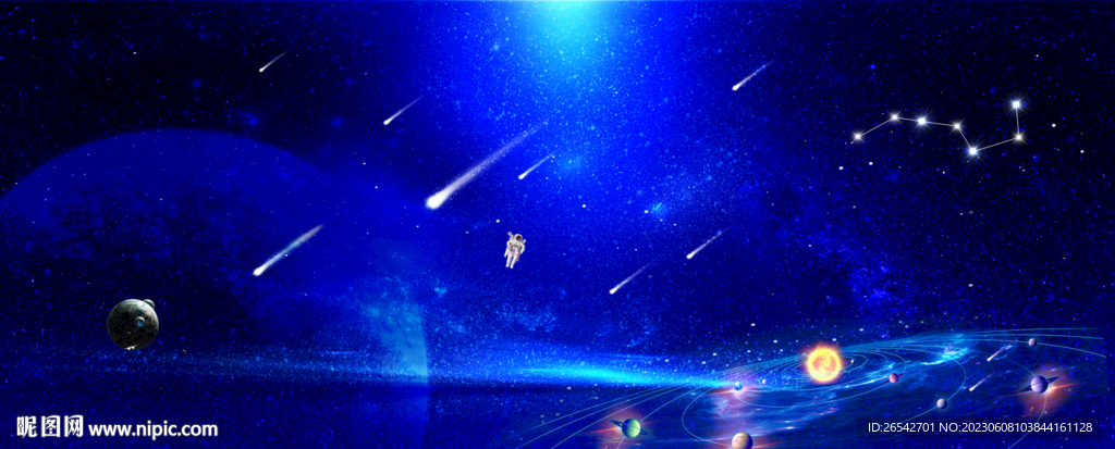蓝色太空星球宇航员宇宙银河背景