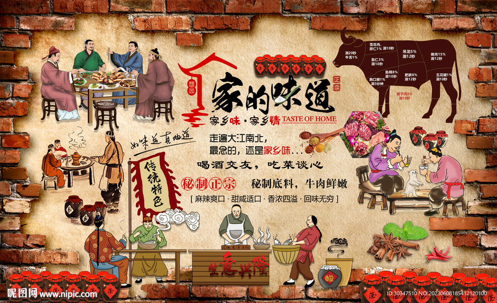 潮汕牛肉火锅背景墙