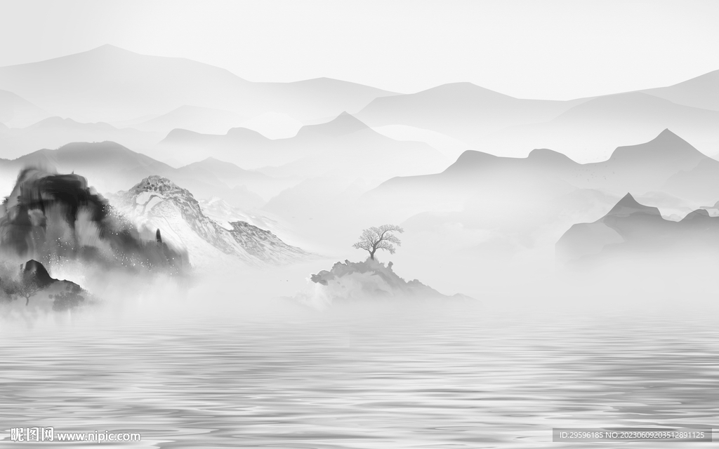 高档 高雅灰色山水 tIf分层