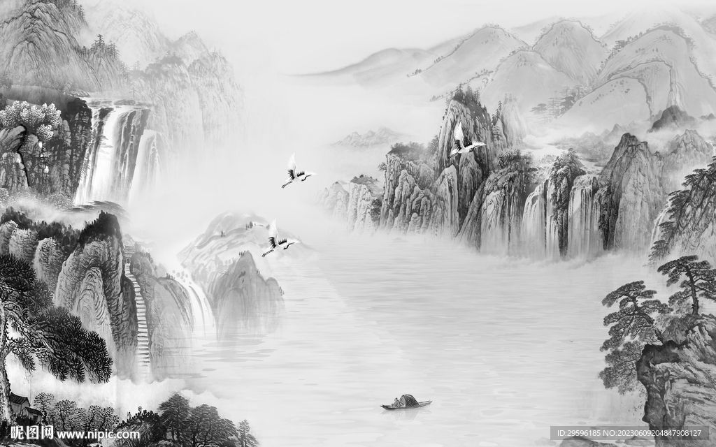 沙发 简奢灰色山水 tIf分层