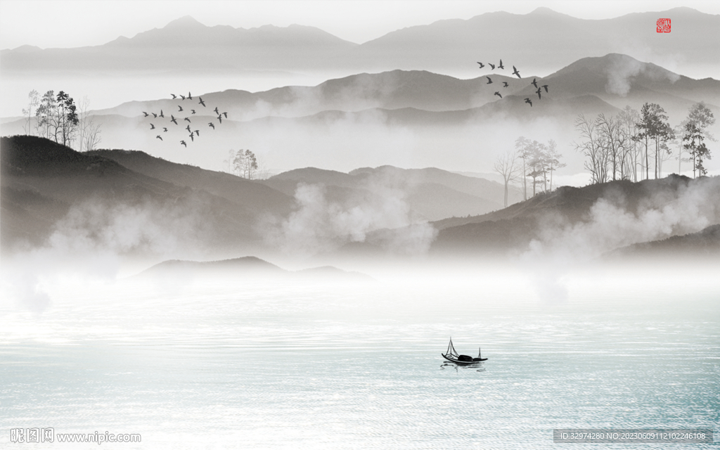 中式水墨山水风景画
