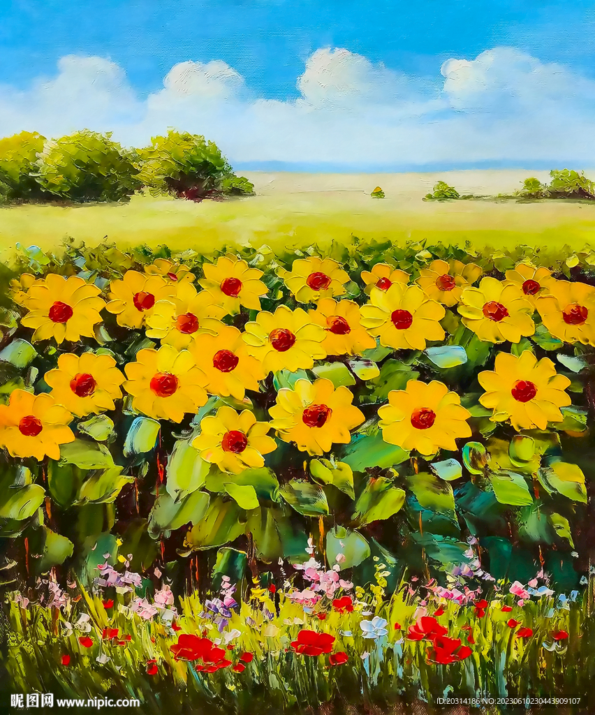 油画向日葵风景画