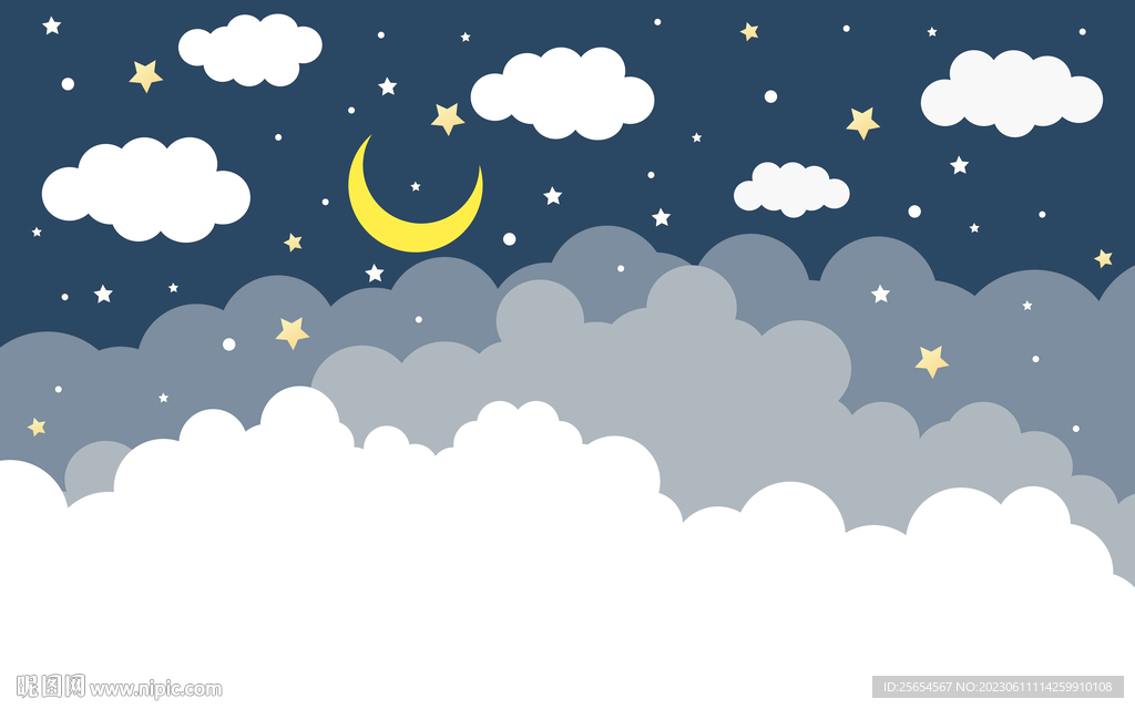 清新晚安云朵星空背景墙