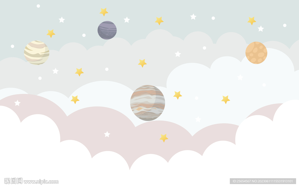 清新星空儿童房背景墙