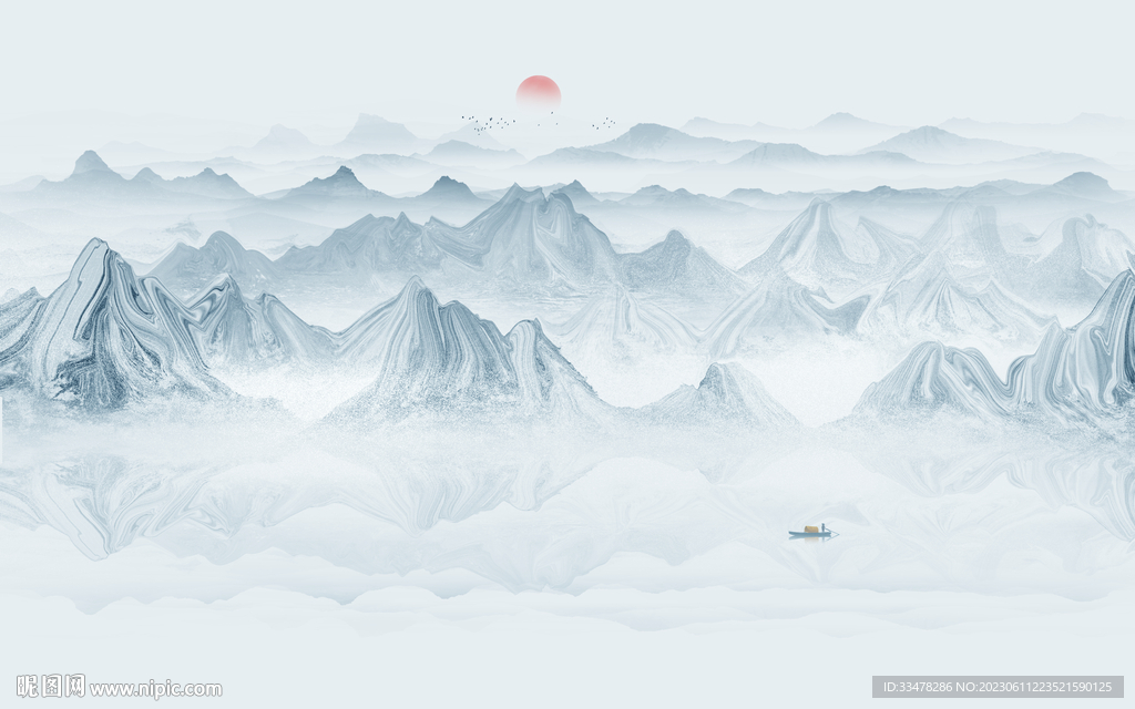 意境水墨山水画背景墙