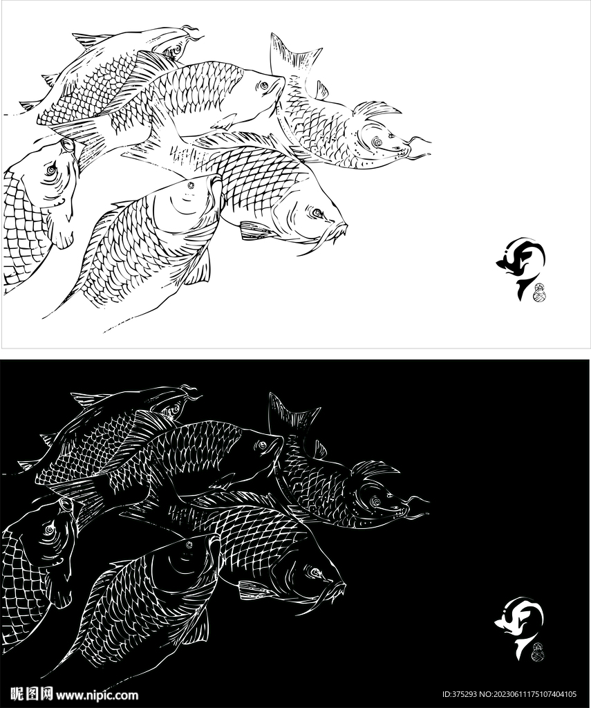 鱼线图 线条鱼 包装素材