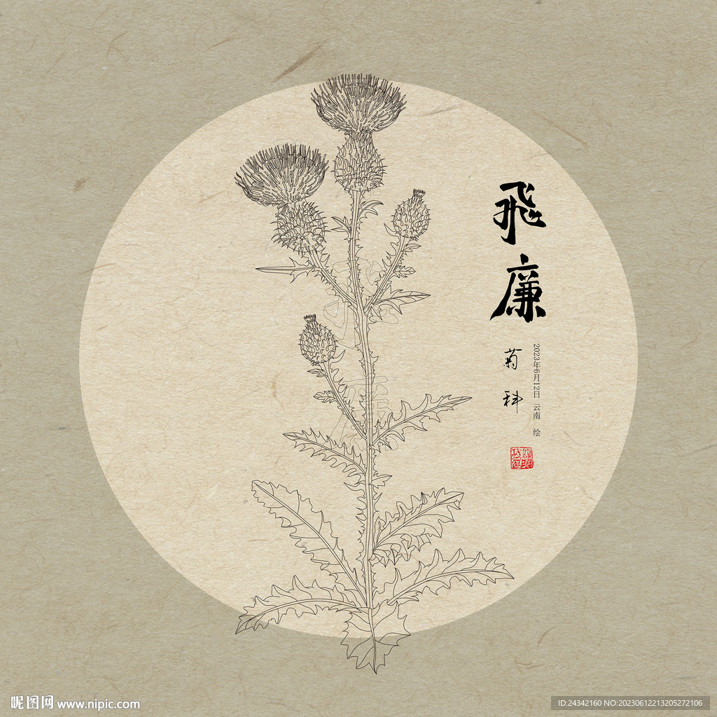 手绘线描飞廉