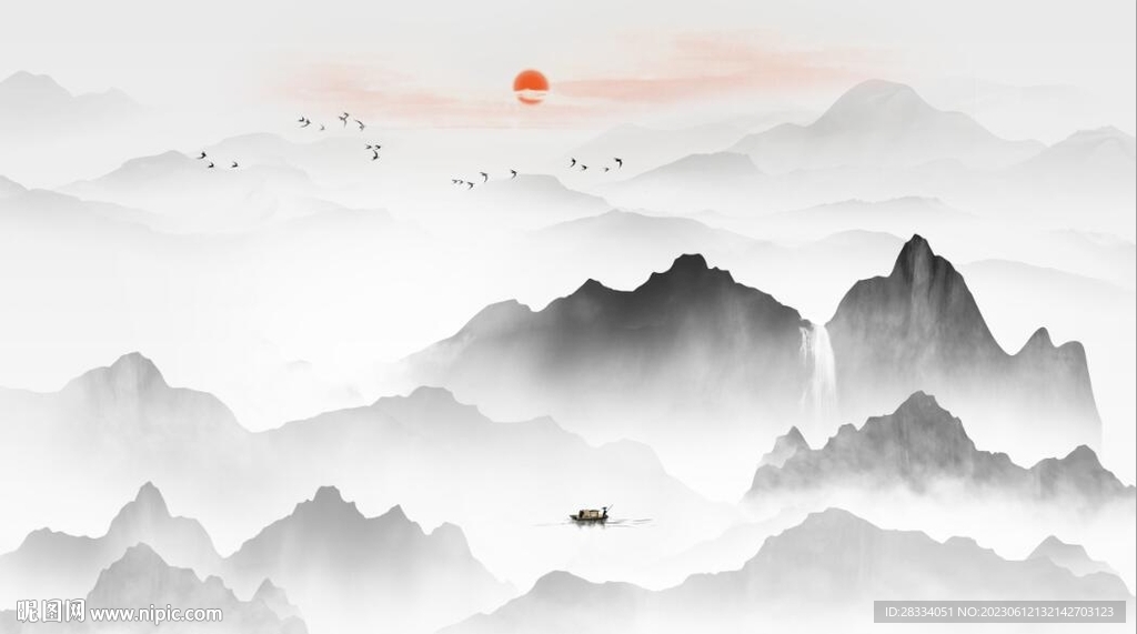 新中式抽象水墨山水风景背景墙